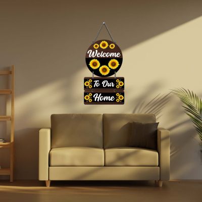 Sunflower Welcome To Our Home Hanging Sign For Front Door & Entryway Sign Home Decor for Living Room & Balcony Ideal Housewarming Gift Door Hanging